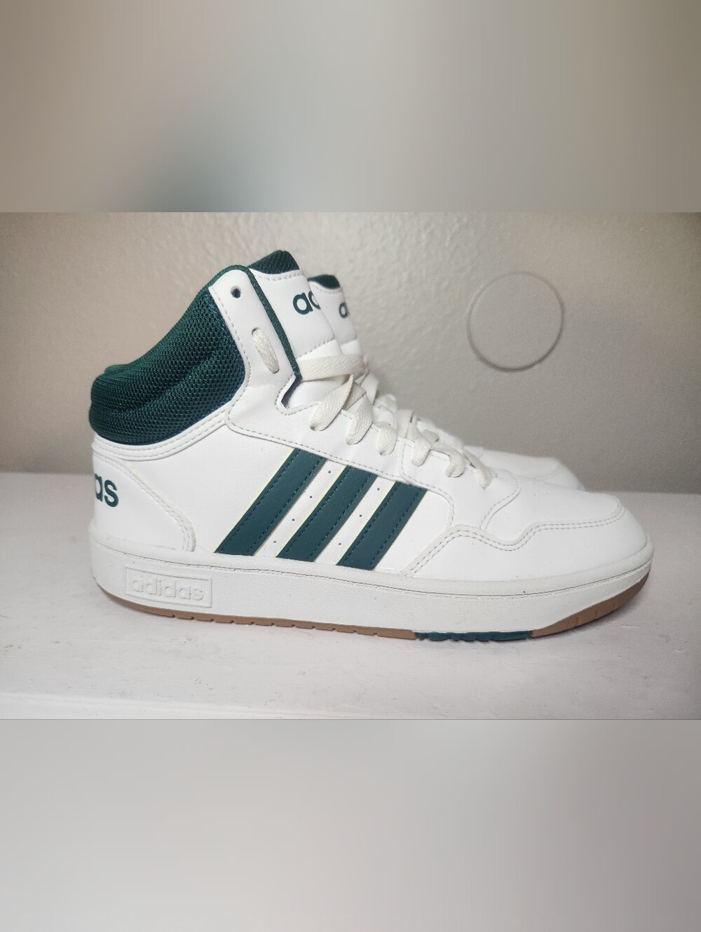 adidas Men’s High-Top Sneakers in White and Dark Green
